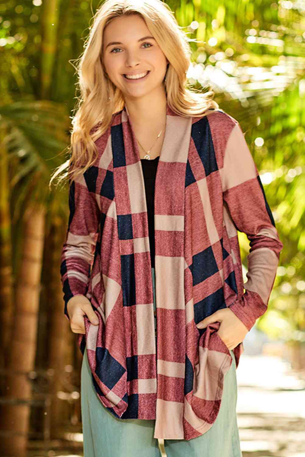 Raven Plaid Open Front Cardigan
