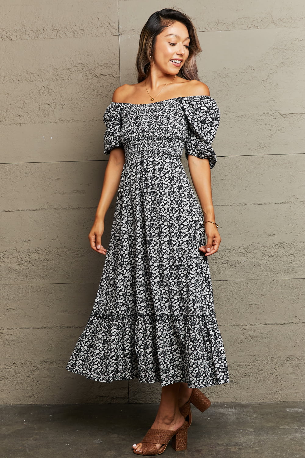 Corinne Floral Lace-Up Midi Dress