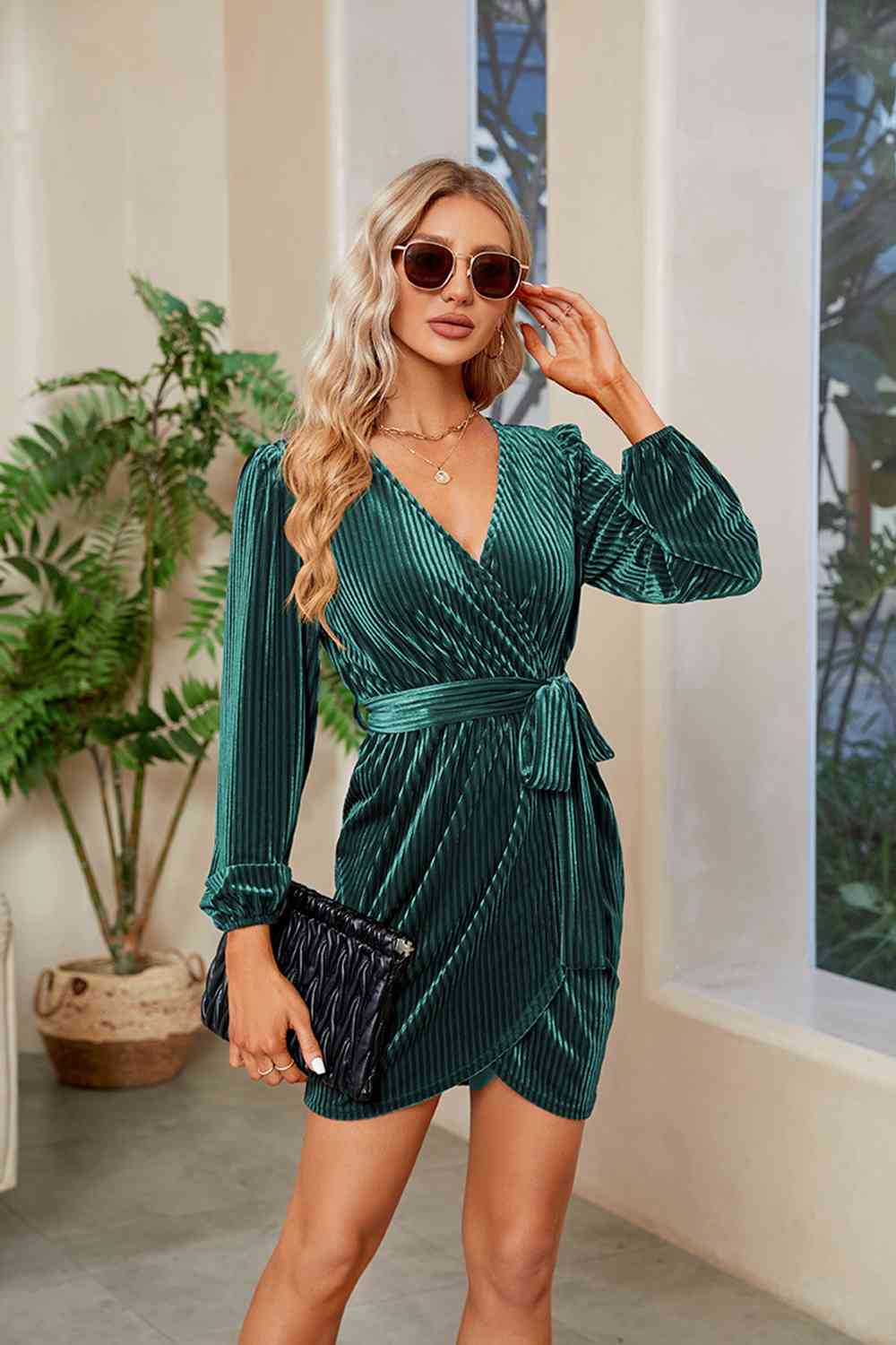 Marley Ribbed Tie Front Mini Dress
