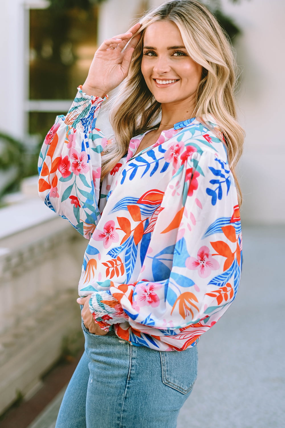 Chic Bouquet Lantern Sleeve Blouse
