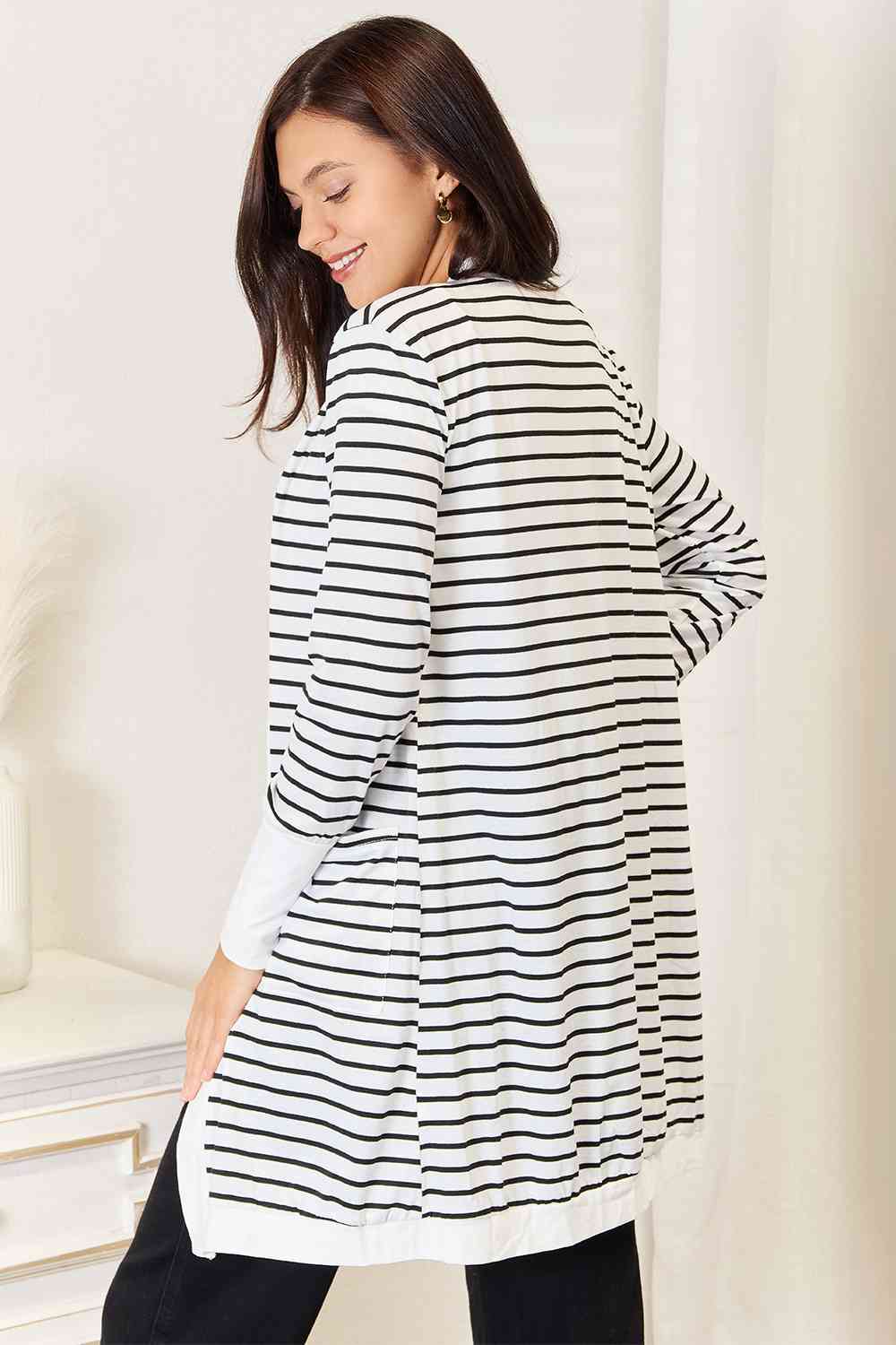 Selene Striped Open Front Longline Cardigan