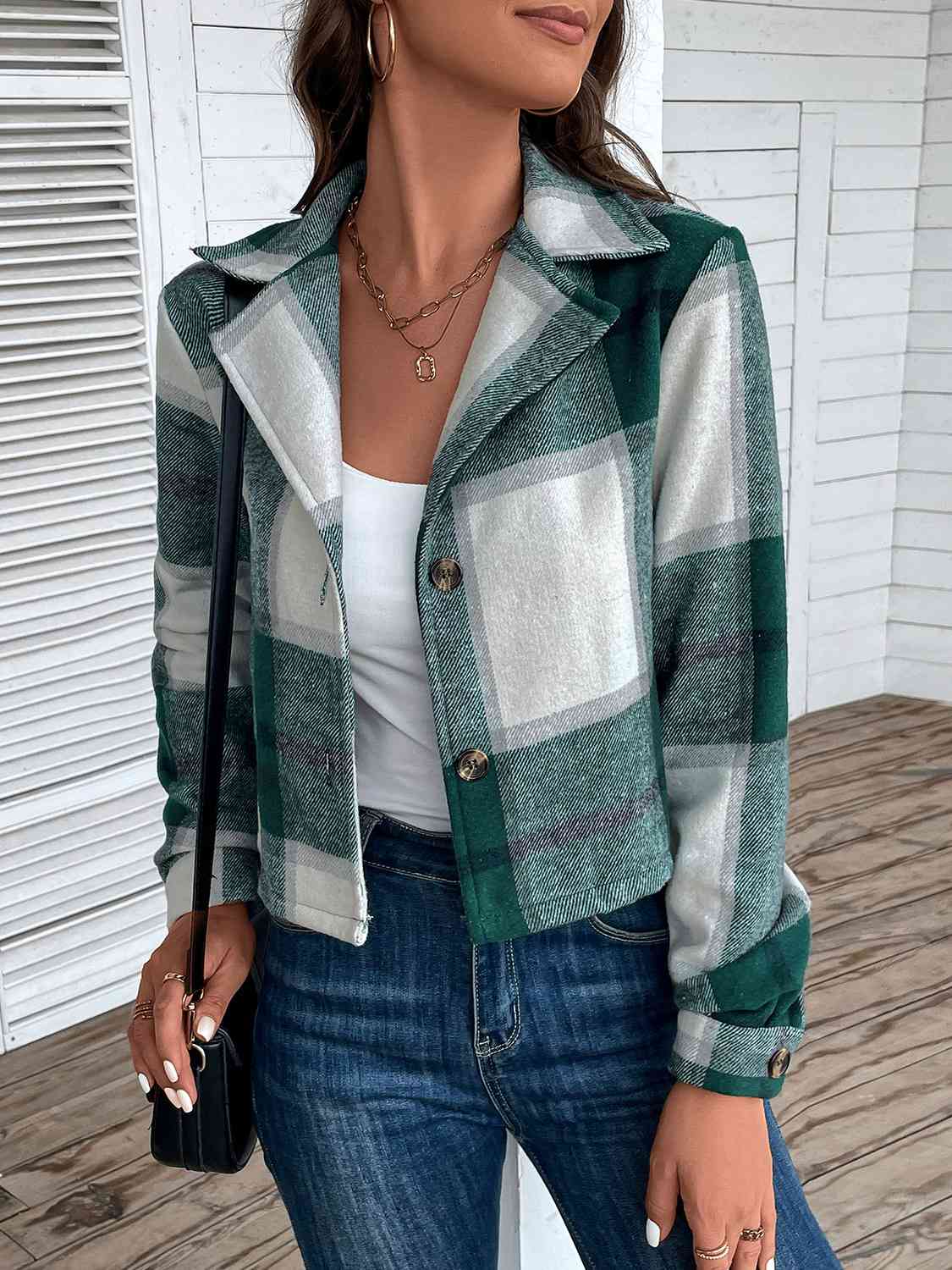 Riley Plaid Button Up Long Sleeve Jacket