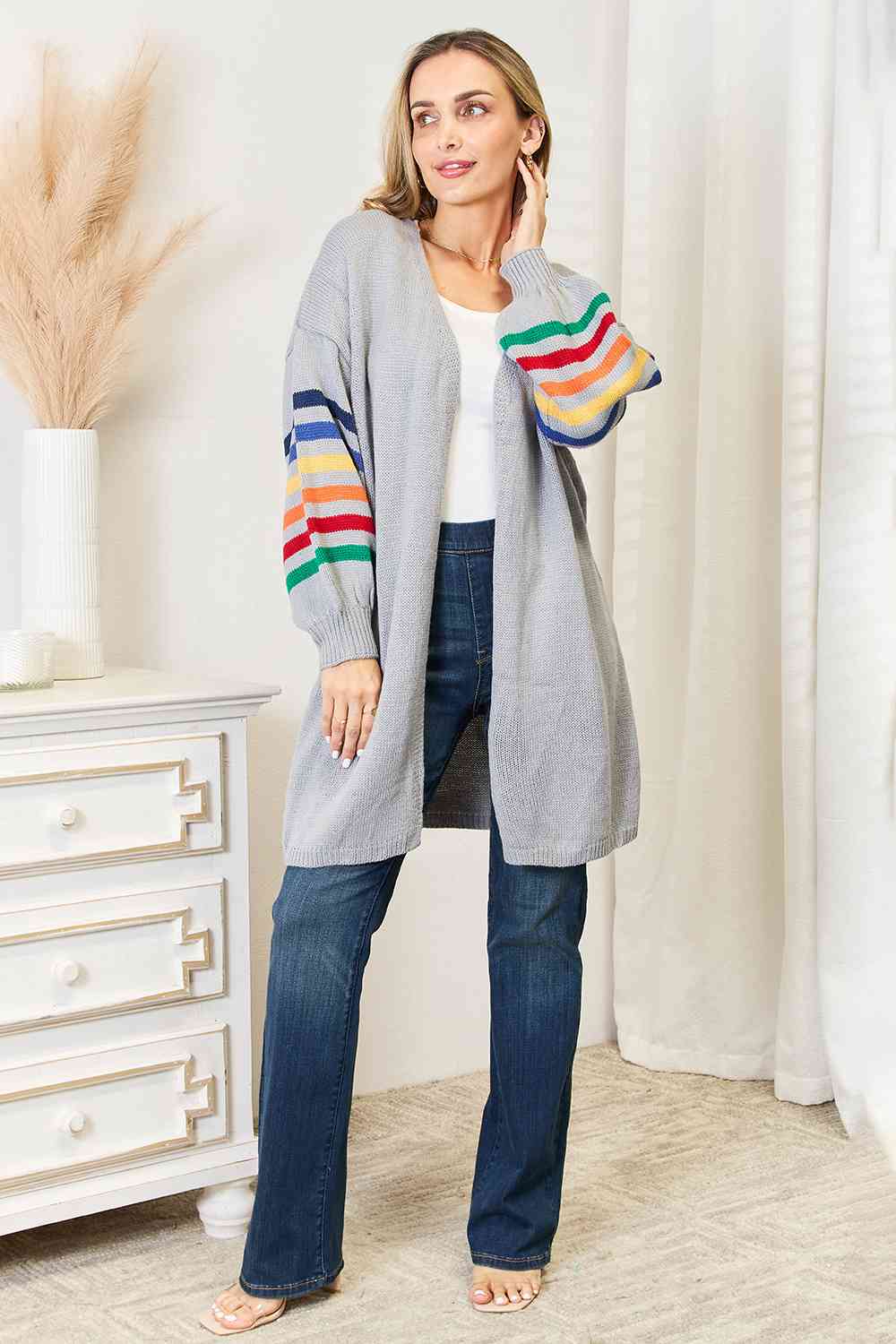 Gracie Striped Open Front Longline Cardigan