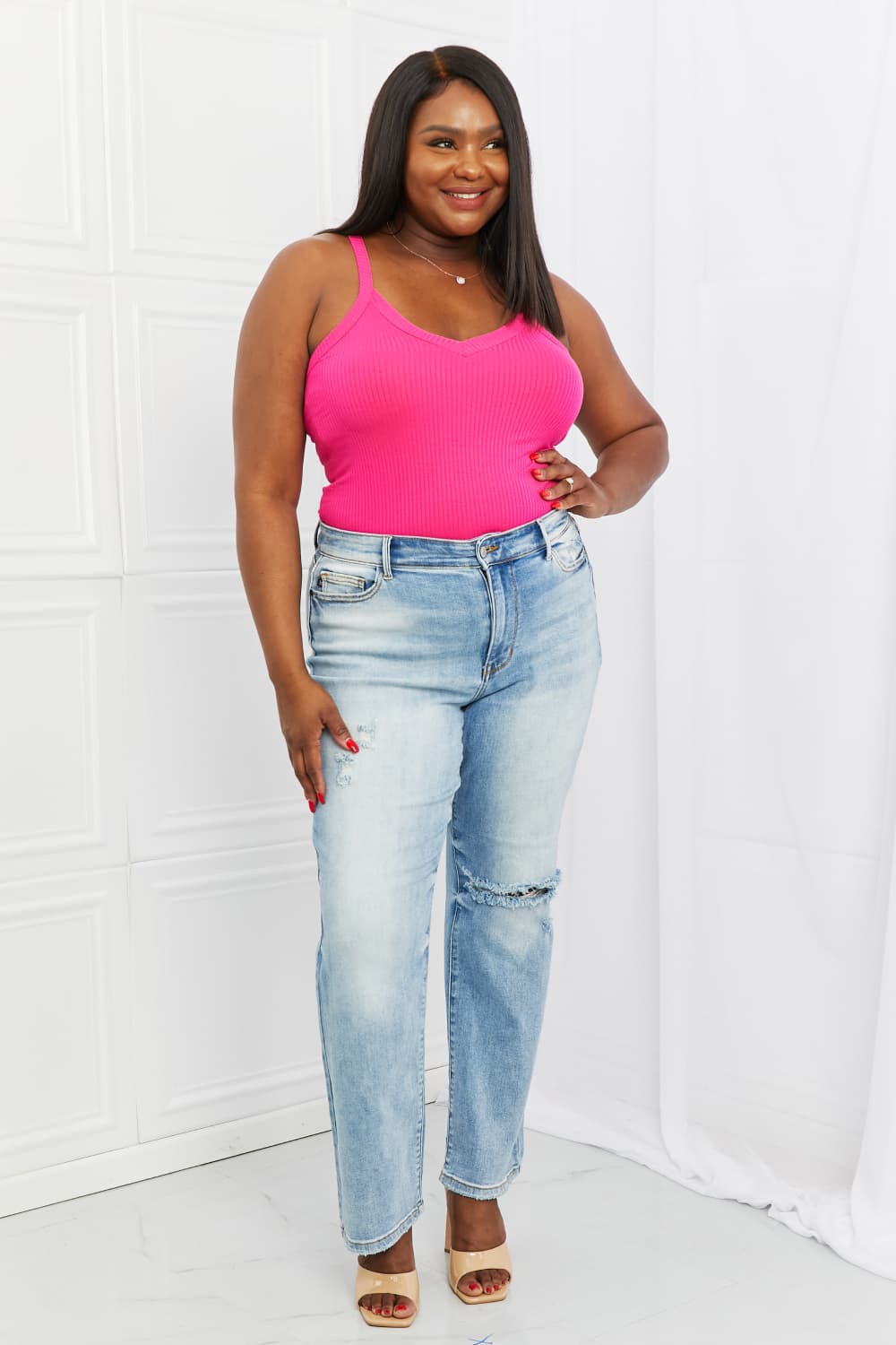 Hello There V-Neck Ribbed Cami