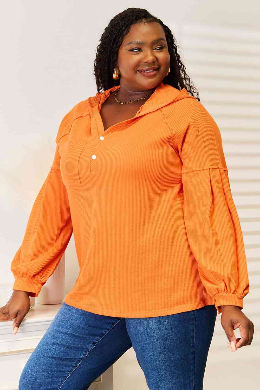 Bryanna Buttoned Waffle Knit Hoodie