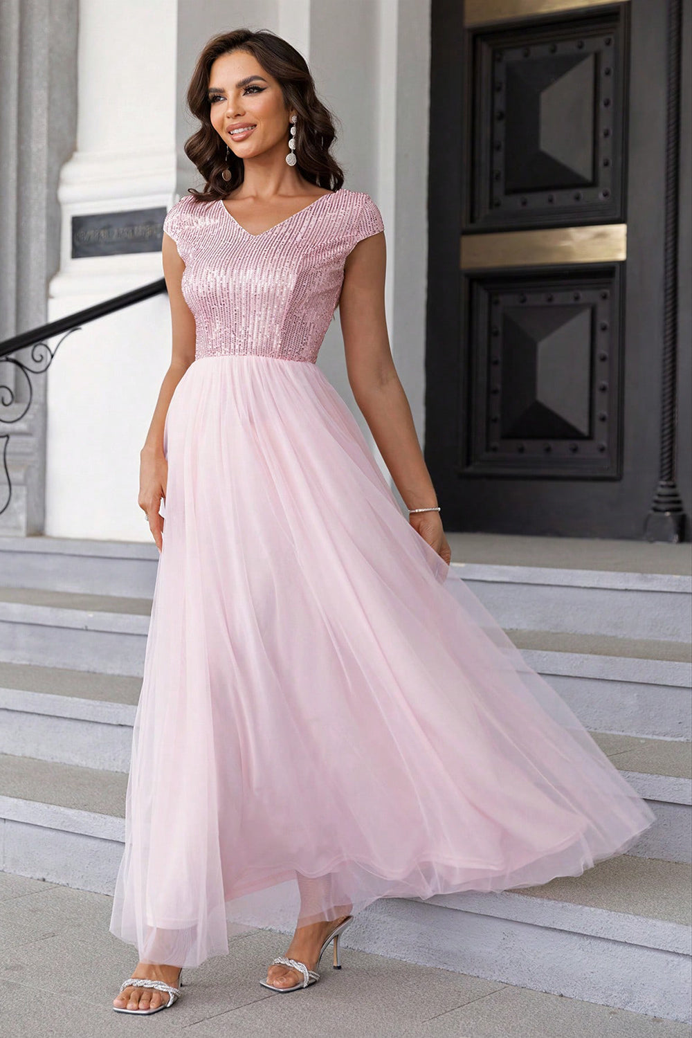 Modern Day Glam Sequin V-Neck Maxi Dress