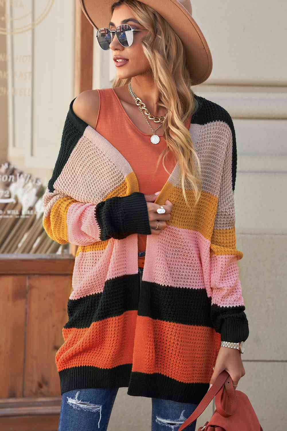 Katalina Striped Waffle Knit Cardigan