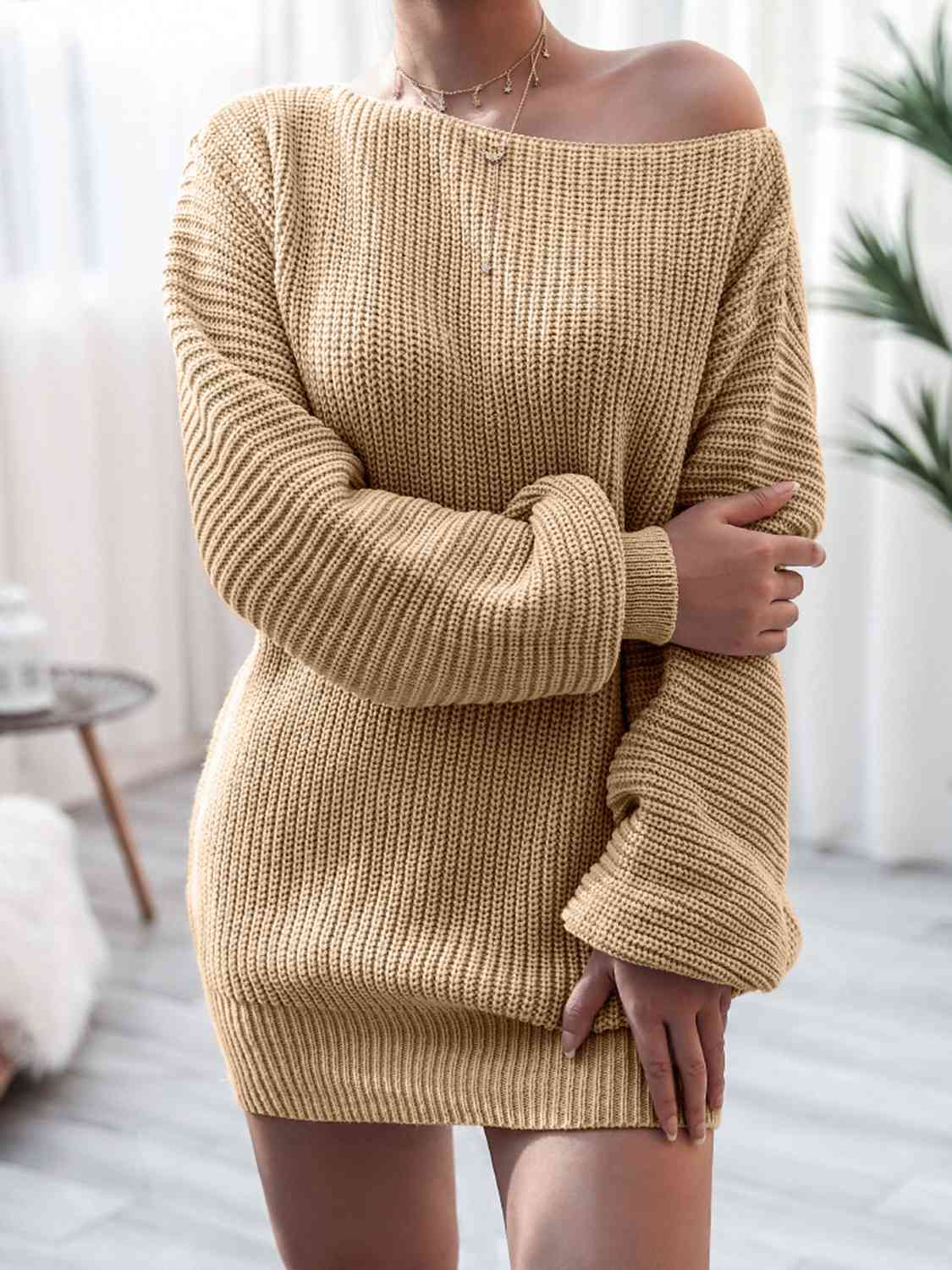 Charlotte Rib-Knit Mini Sweater Dress