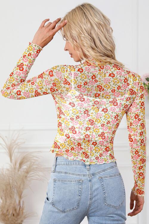 Robin Floral Mock Neck Long Sleeve Blouse