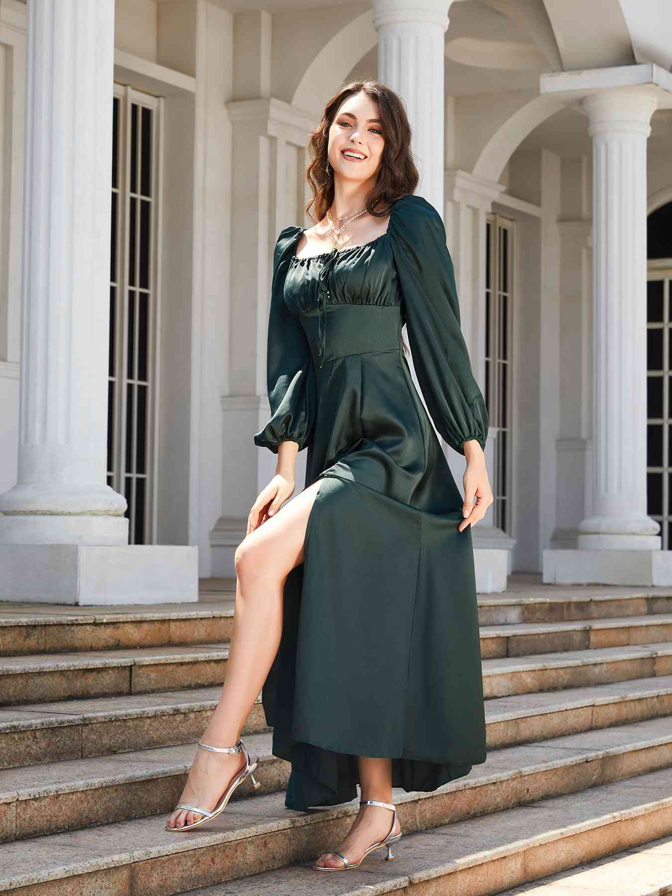 Mikaela Puff Sleeve High Slit Maxi Dress