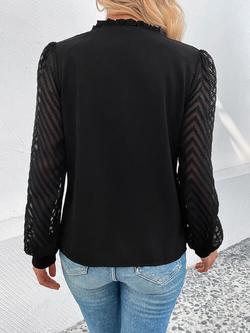 Alicia Mesh V-Neck Button Front Blouse