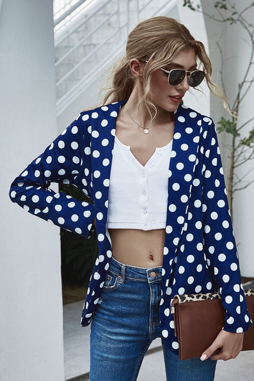 Naya Polka Dot Long Sleeve Blazer