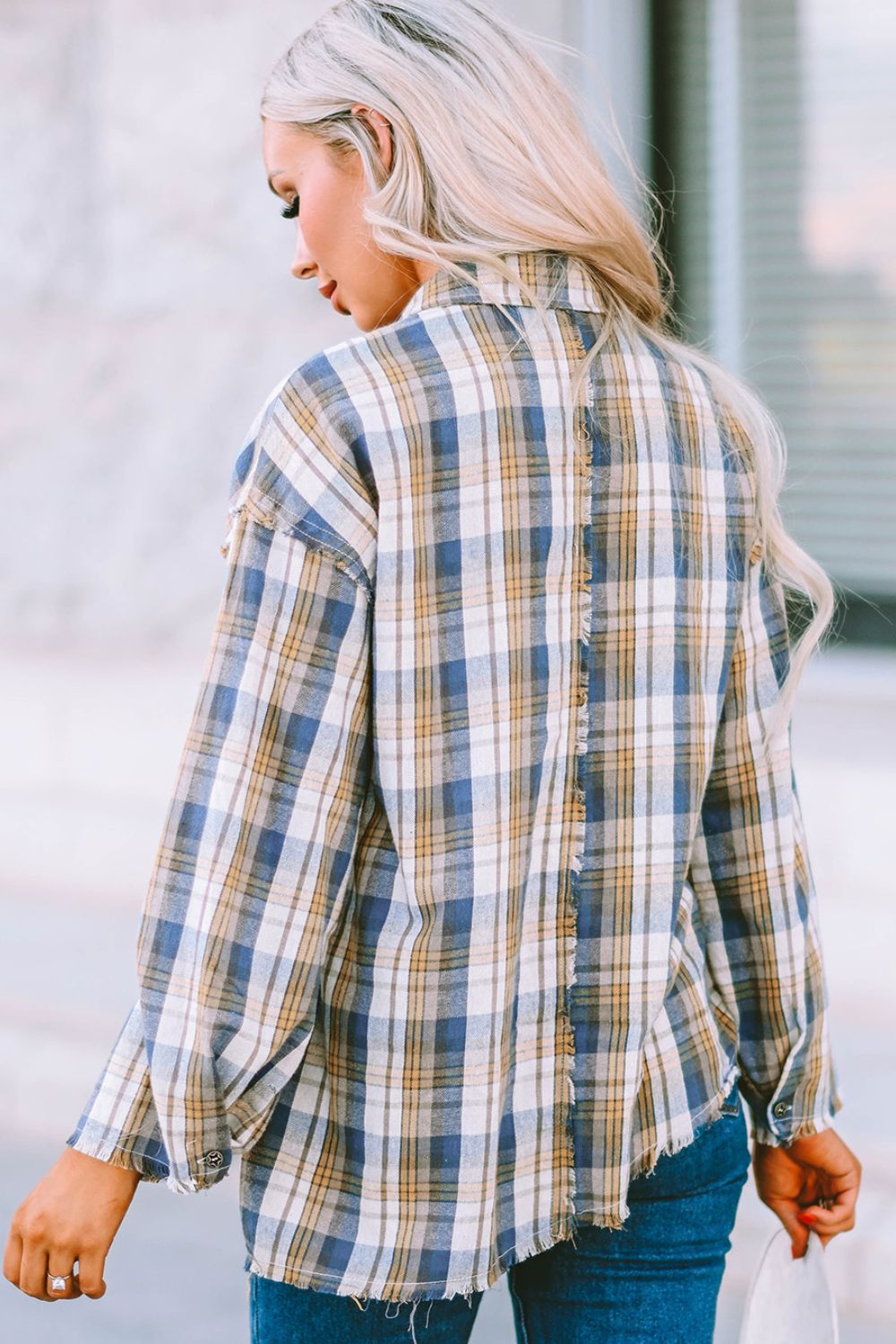 Outdoor Play Plaid Raw Hem Blouse