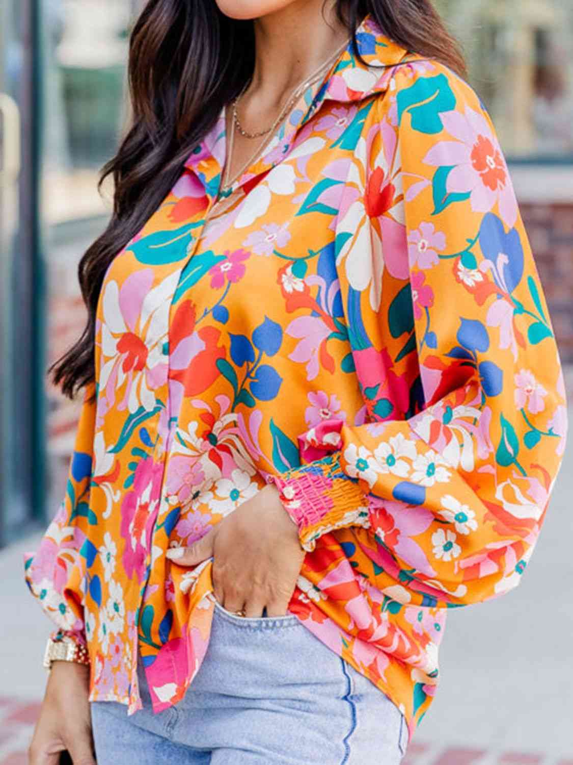 April Floral Lantern Sleeve Shirt
