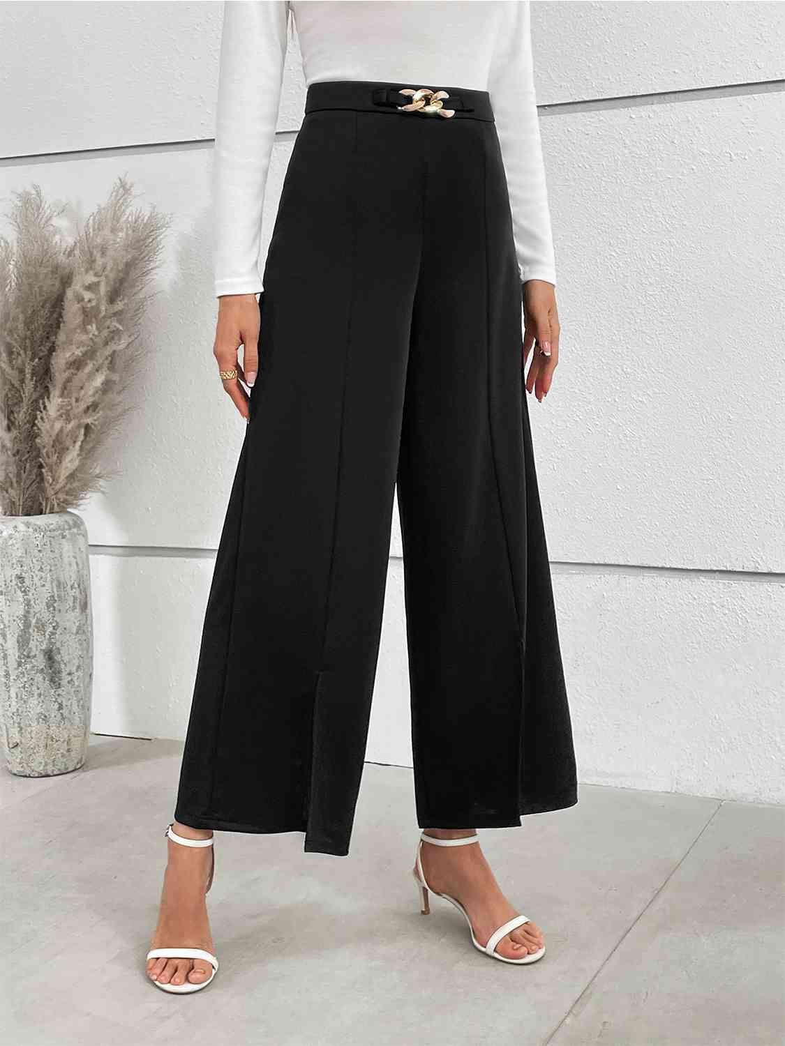 Kaia Chain Detail Slit Straight Pants