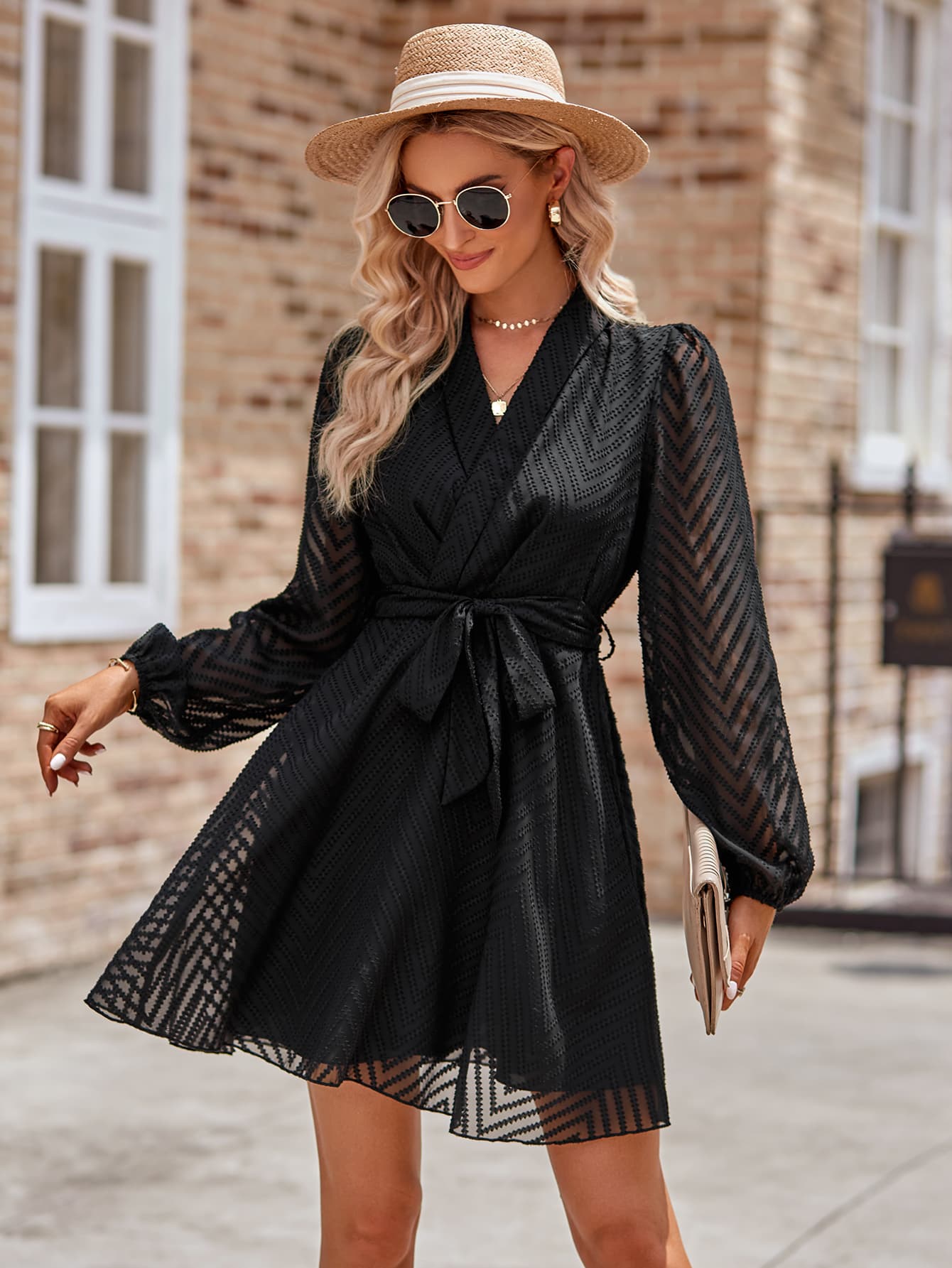 Haley Belted Long Sleeve Mini Dress