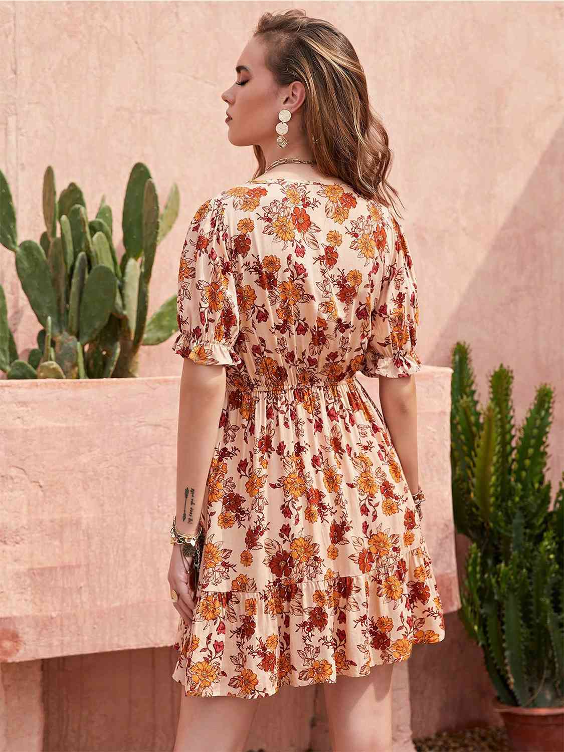 Kaiya Floral Flounce Sleeve Ruffle Hem Dress