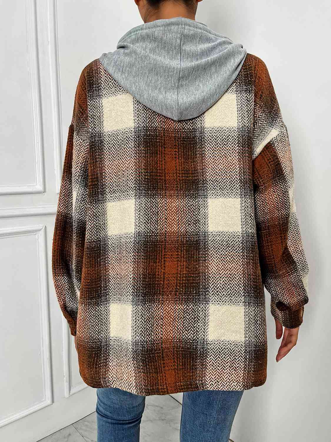 Lisa Plaid Drawstring Hooded Jacket