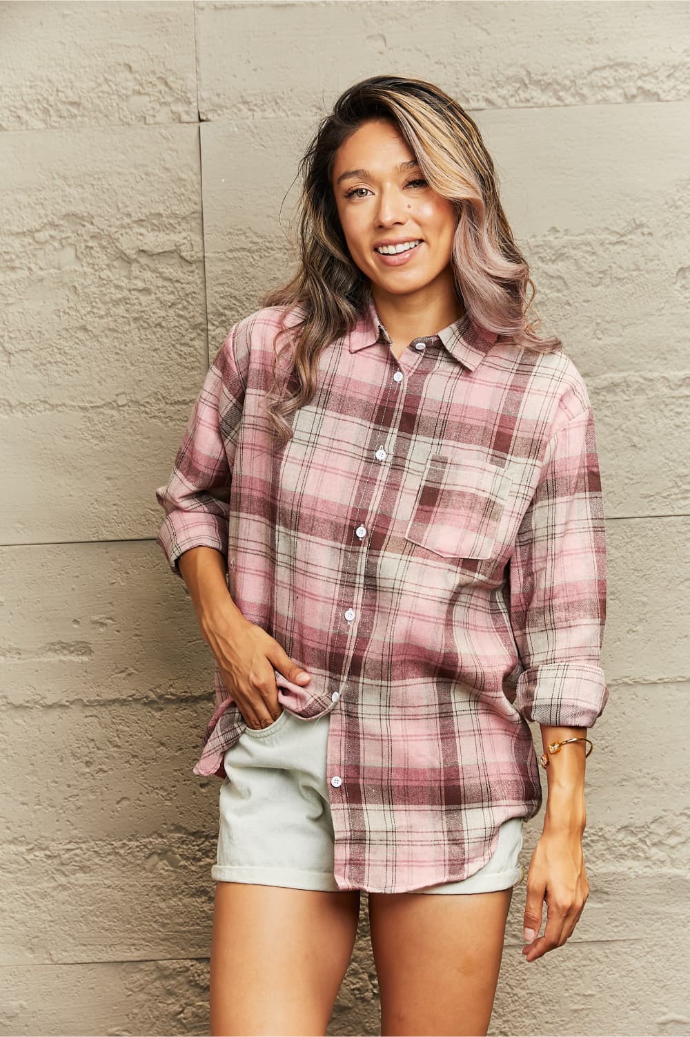 Blush For Me Plaid Shacket