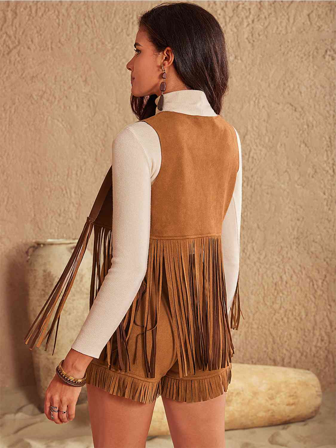 Nadia Tassel Hem Vest and Lace-Up Shorts Set