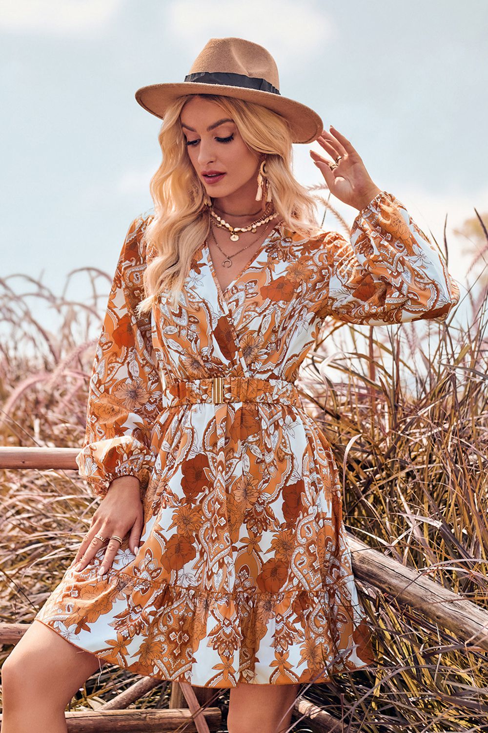 Harvest Day Long Sleeve Mini Dress