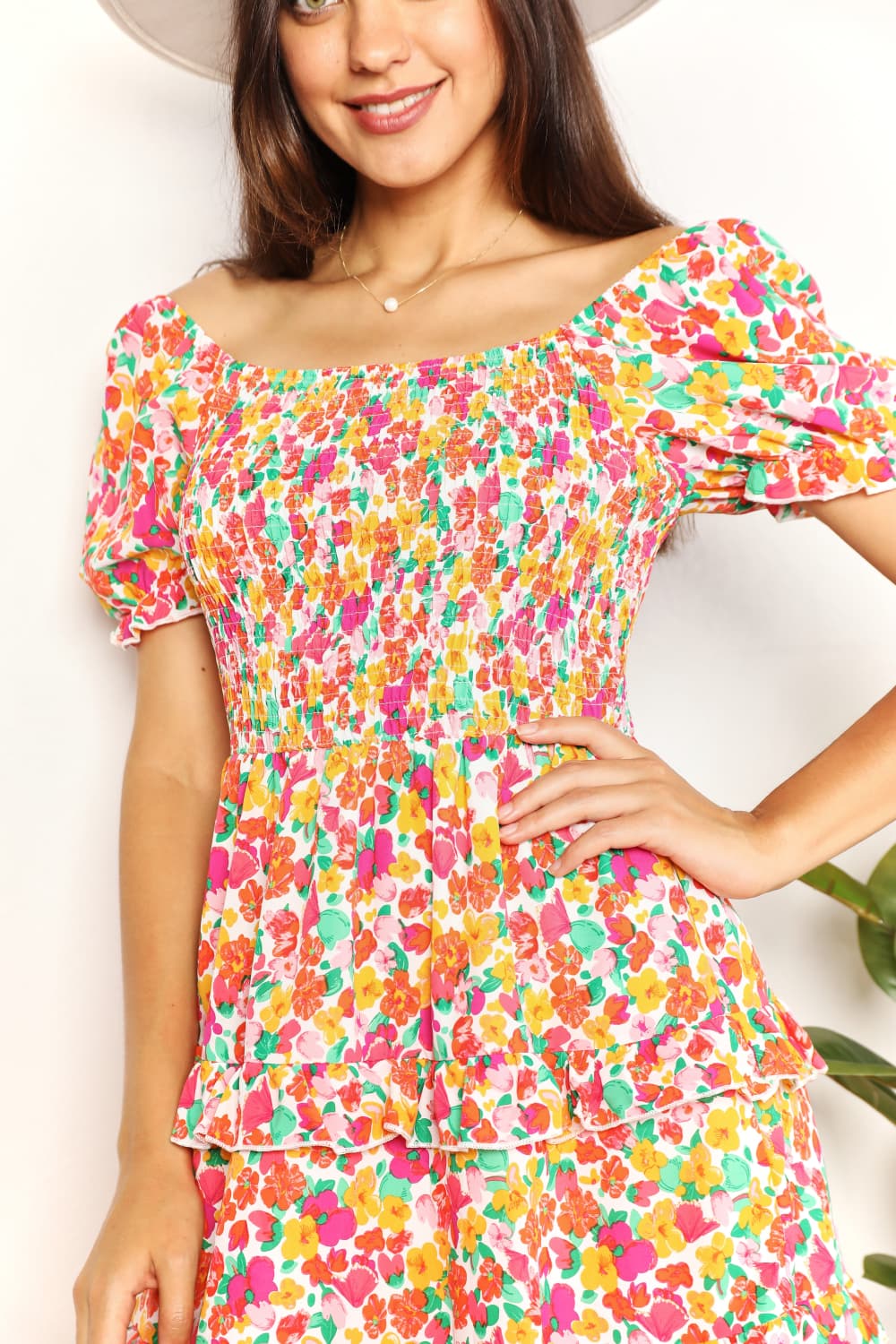 Selene Smocked Floral Mini Dress
