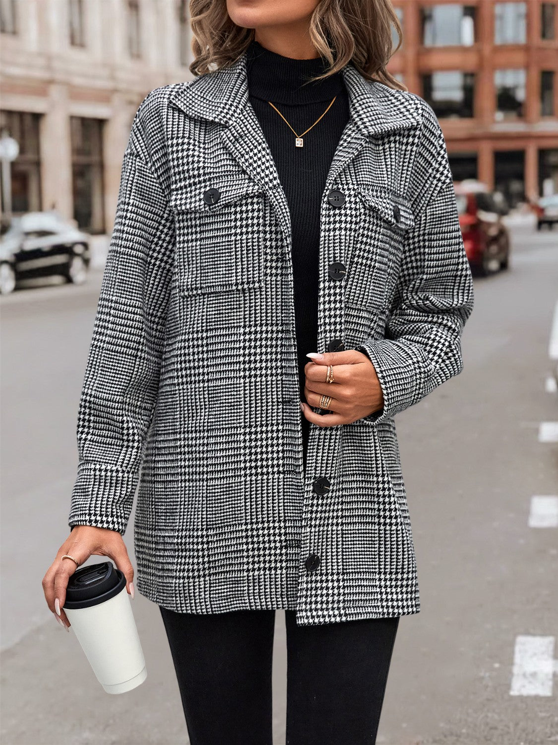 Roxana Houndstooth Collared Jacket