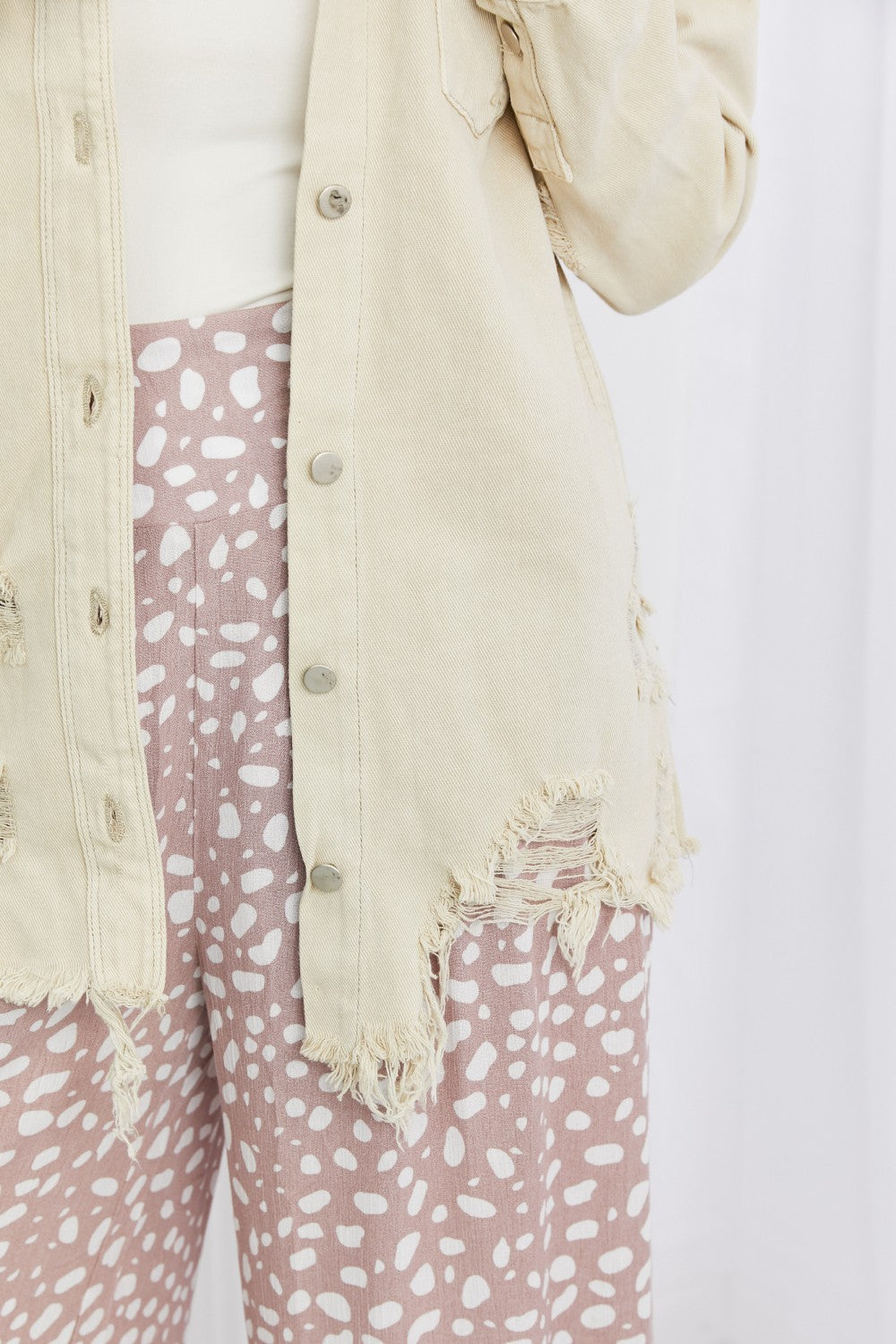 Lucy Button Down Distressed Denim Shacket