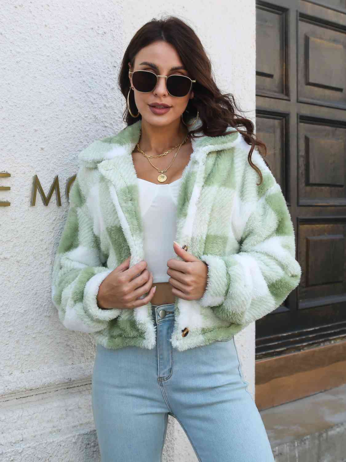 Outdoorsy Plaid Buttoned Jacket