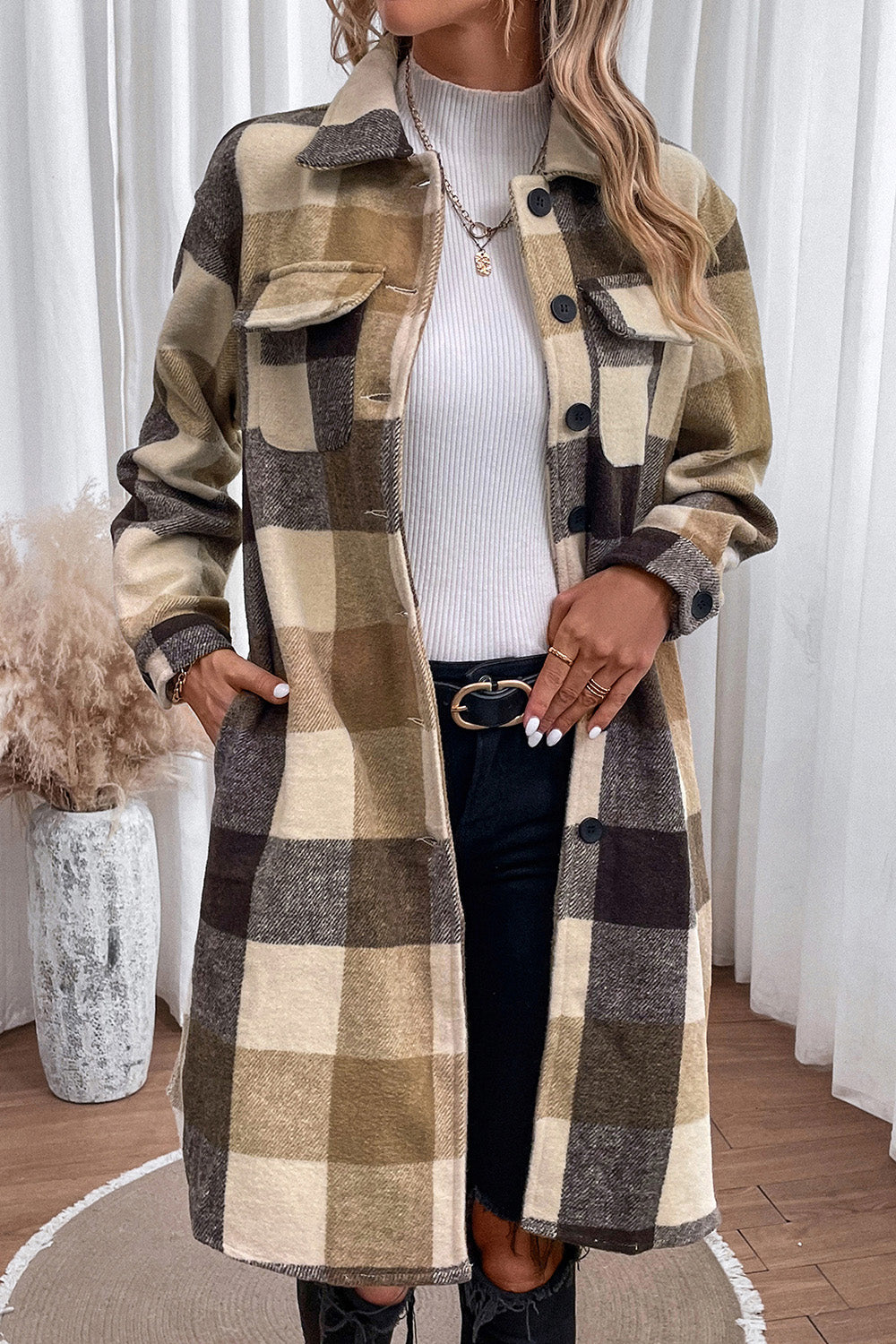 Sienna Plaid Button Down Longline Coat