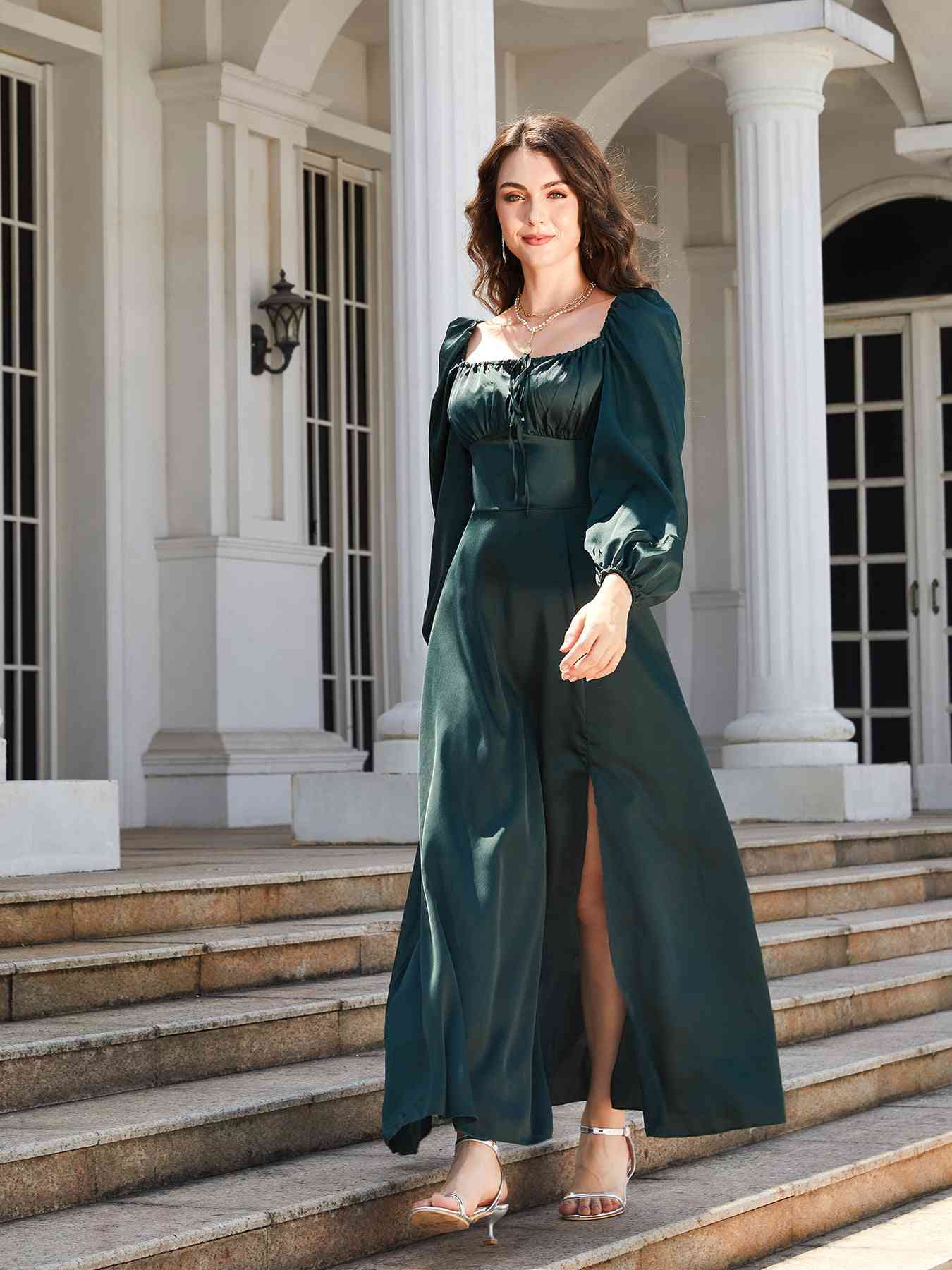 Mikaela Puff Sleeve High Slit Maxi Dress