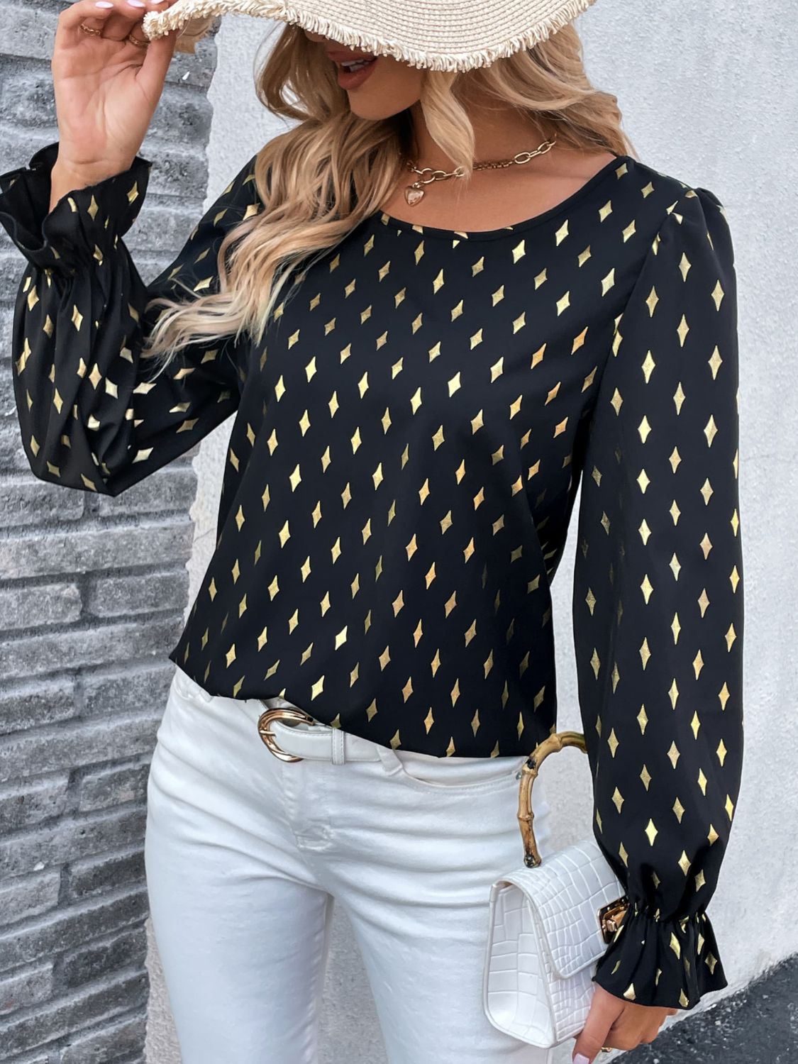 Noemi Round Neck Flounce Sleeve Blouse