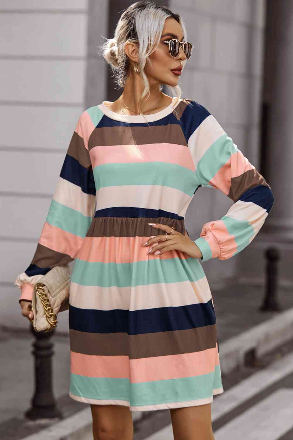 Elowyn Striped Round Neck Dress