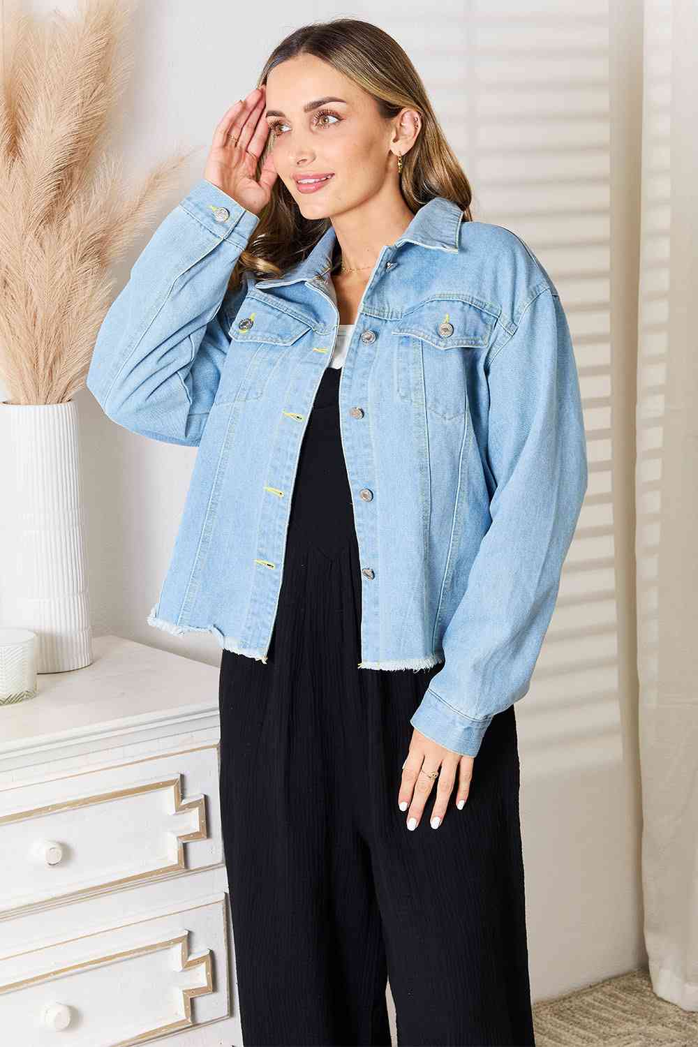 Diana Dropped Shoulder Raw Hem Denim Jacket