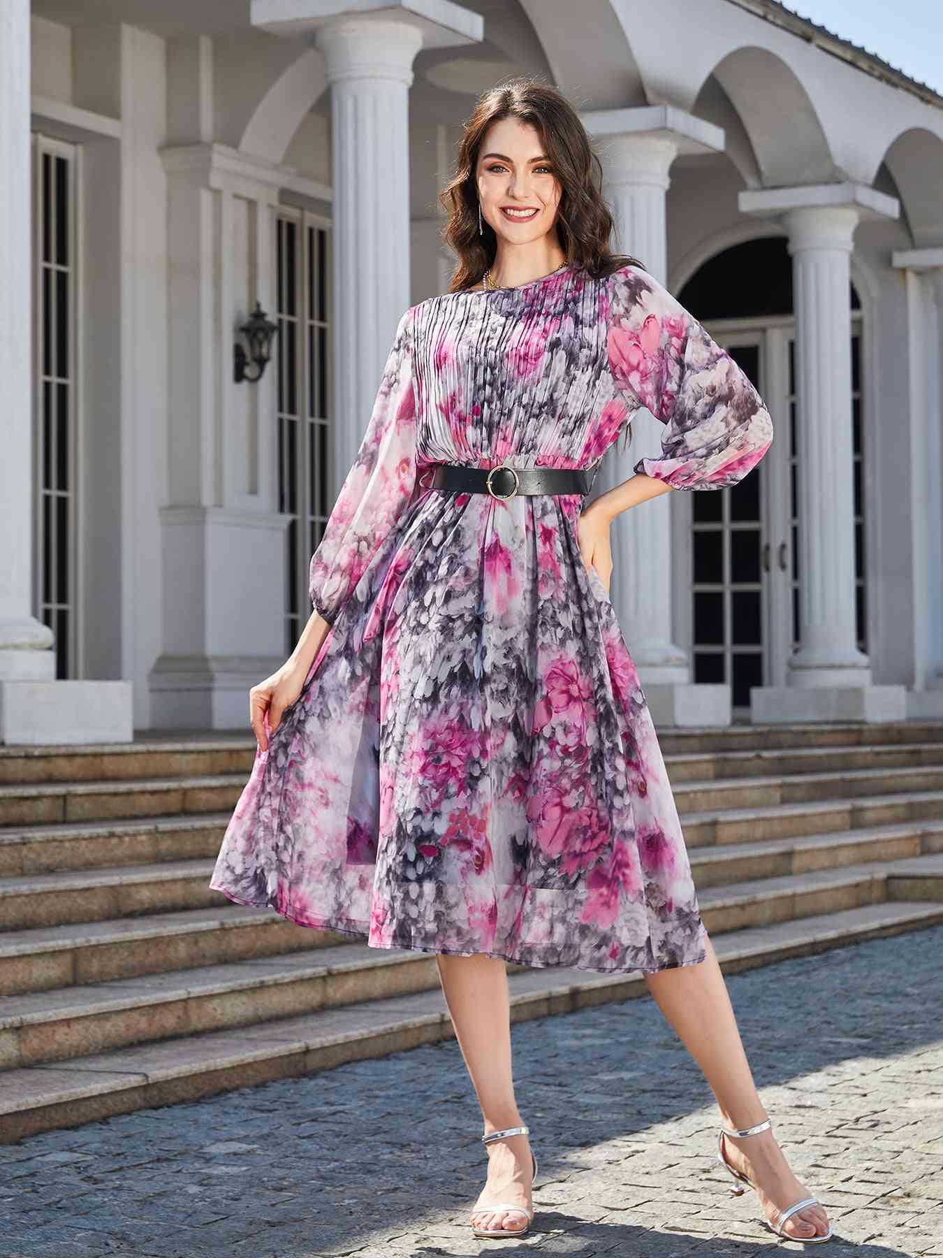 Harlee Floral Balloon Sleeve Midi Dress