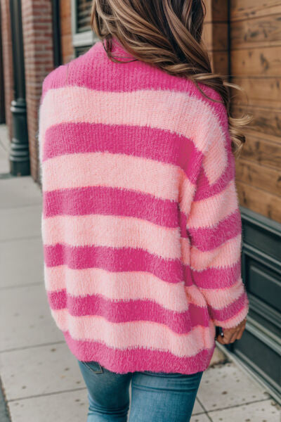 Melanie Striped Button Up Fuzzy Cardigan