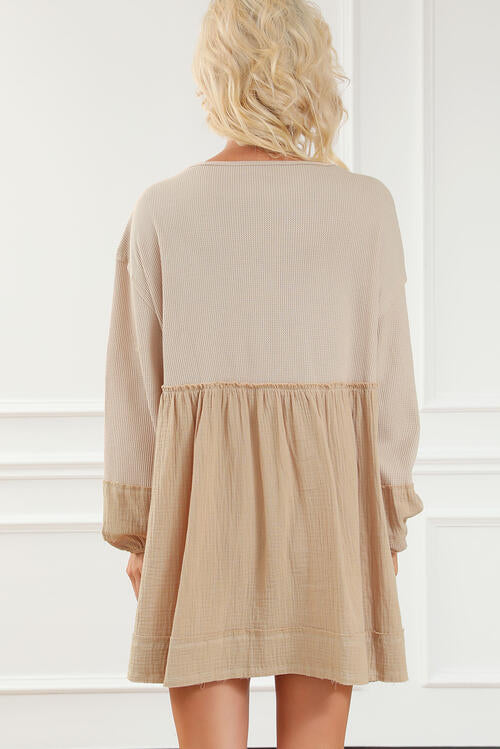 Averie Balloon Sleeve Buttoned Mini Dress