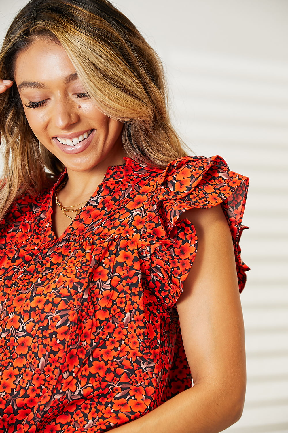 Amani Floral Flutter Sleeve Blouse