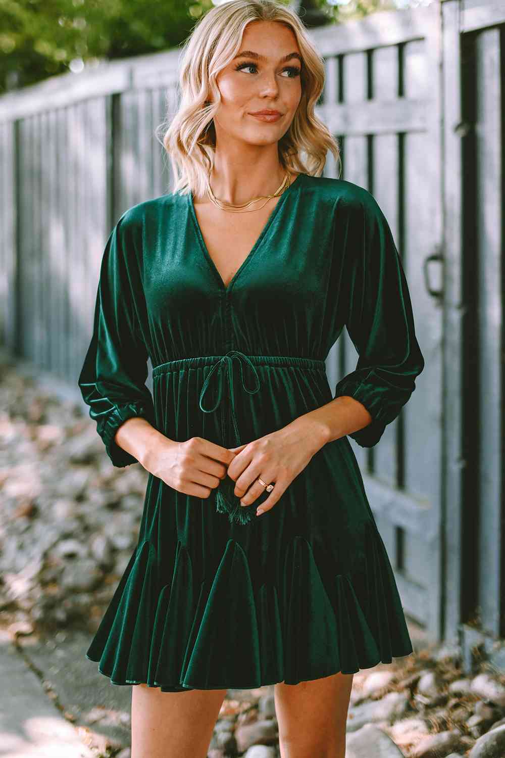Kara Drawstring V-Neck Tie Back Mini Dress