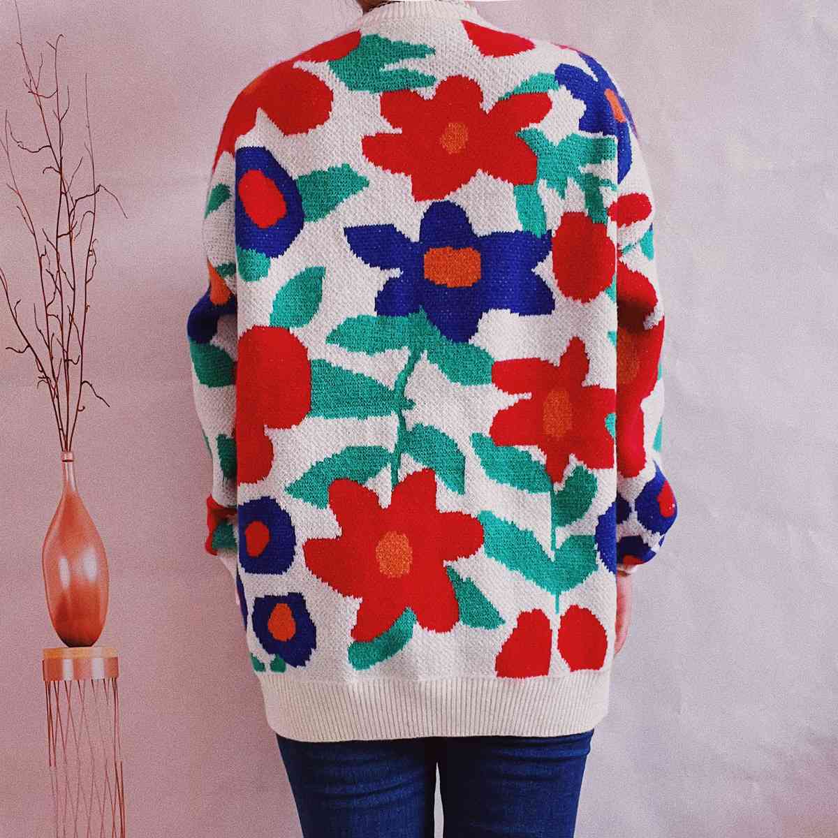 Flowering Round Neck Floral Sweater