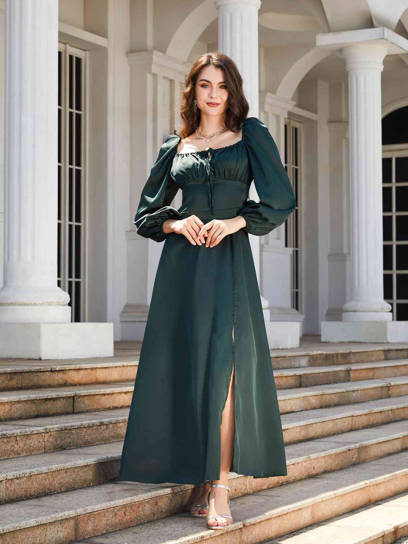 Mikaela Puff Sleeve High Slit Maxi Dress