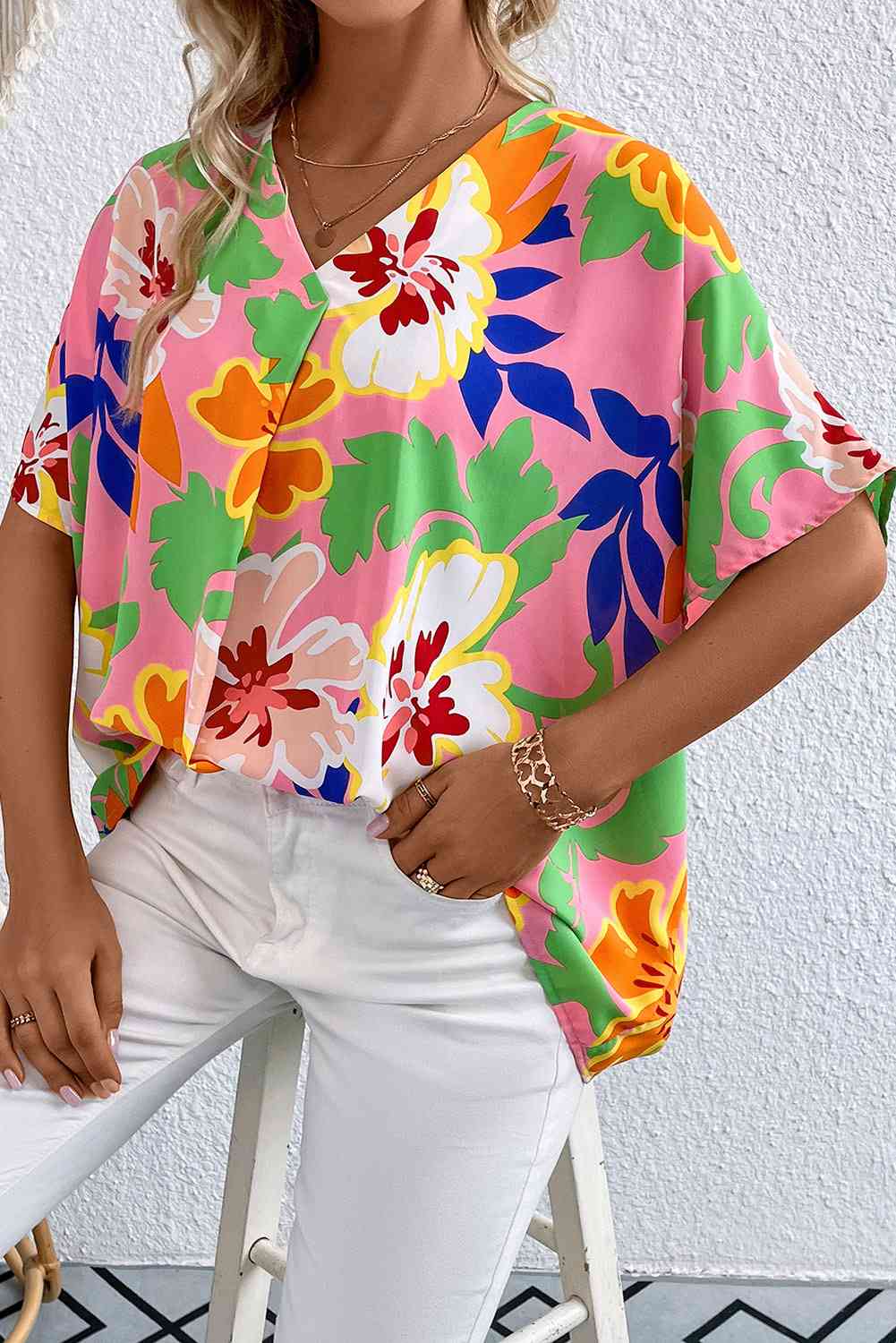 Haven Floral V-Neck Raglan Sleeve Blouse