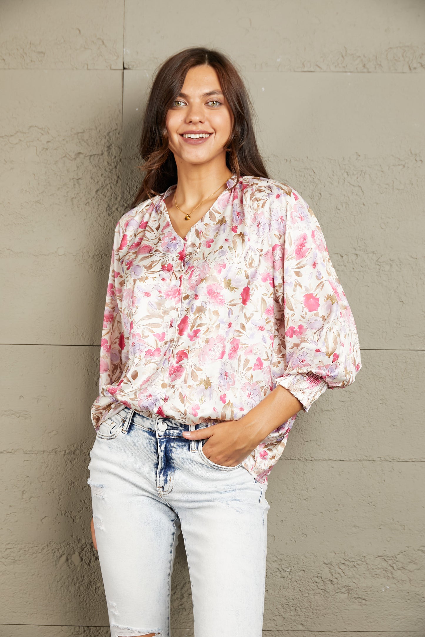 Room To Grow Floral V-Neck Blouse