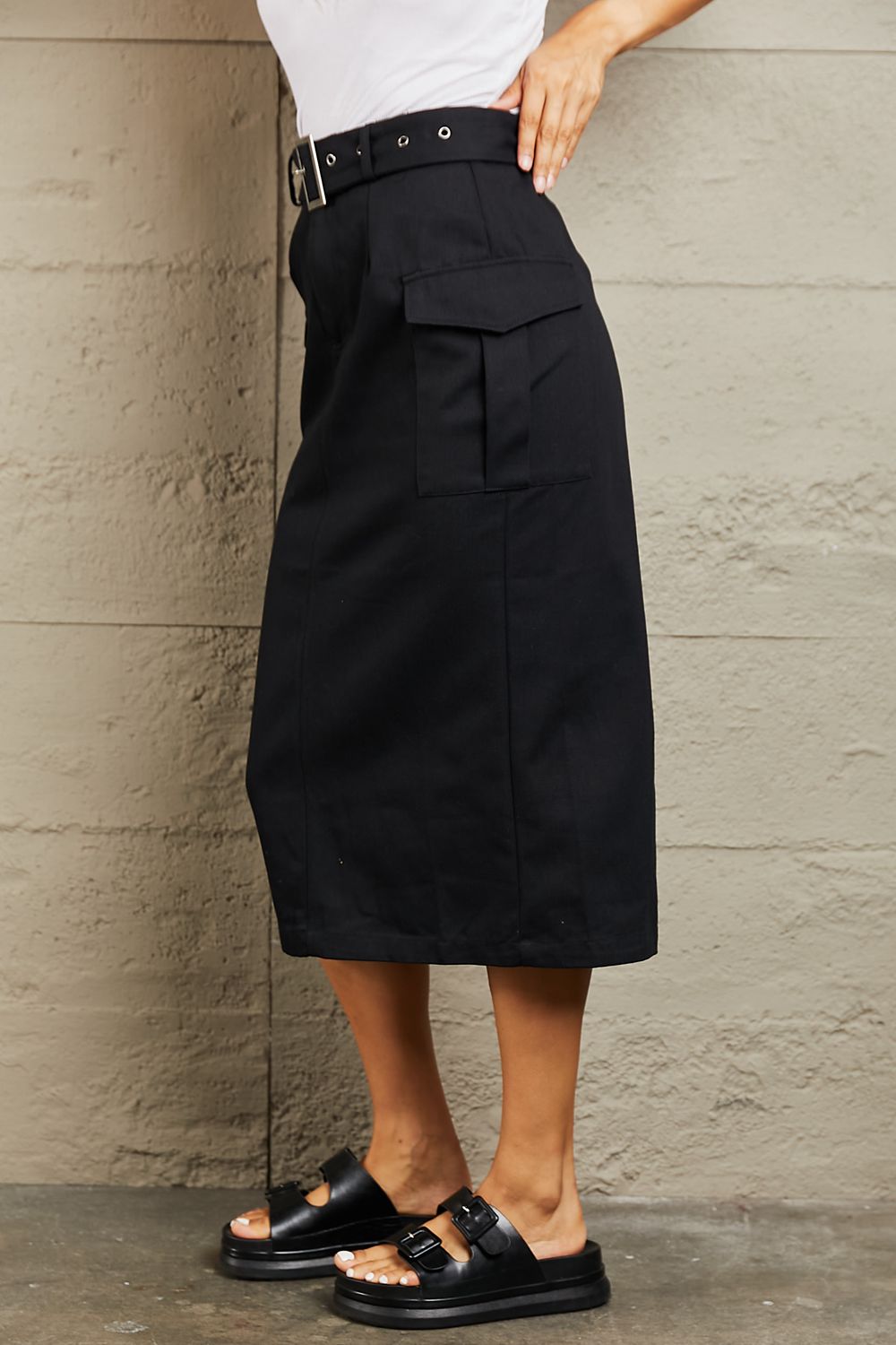 Be Professional Buckled Midi Skirt