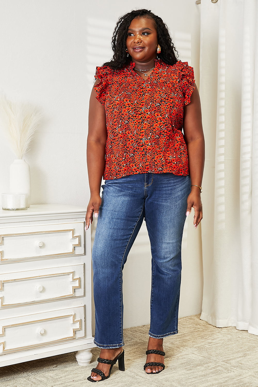 Amani Floral Flutter Sleeve Blouse