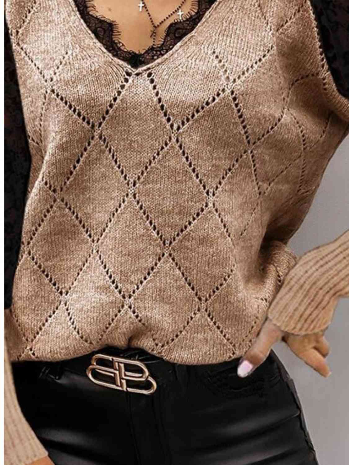 Tessa Lace Decor Two Tone Sweater