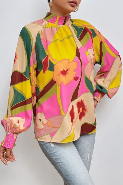 Growth Floral Smocked Lantern Sleeve Blouse