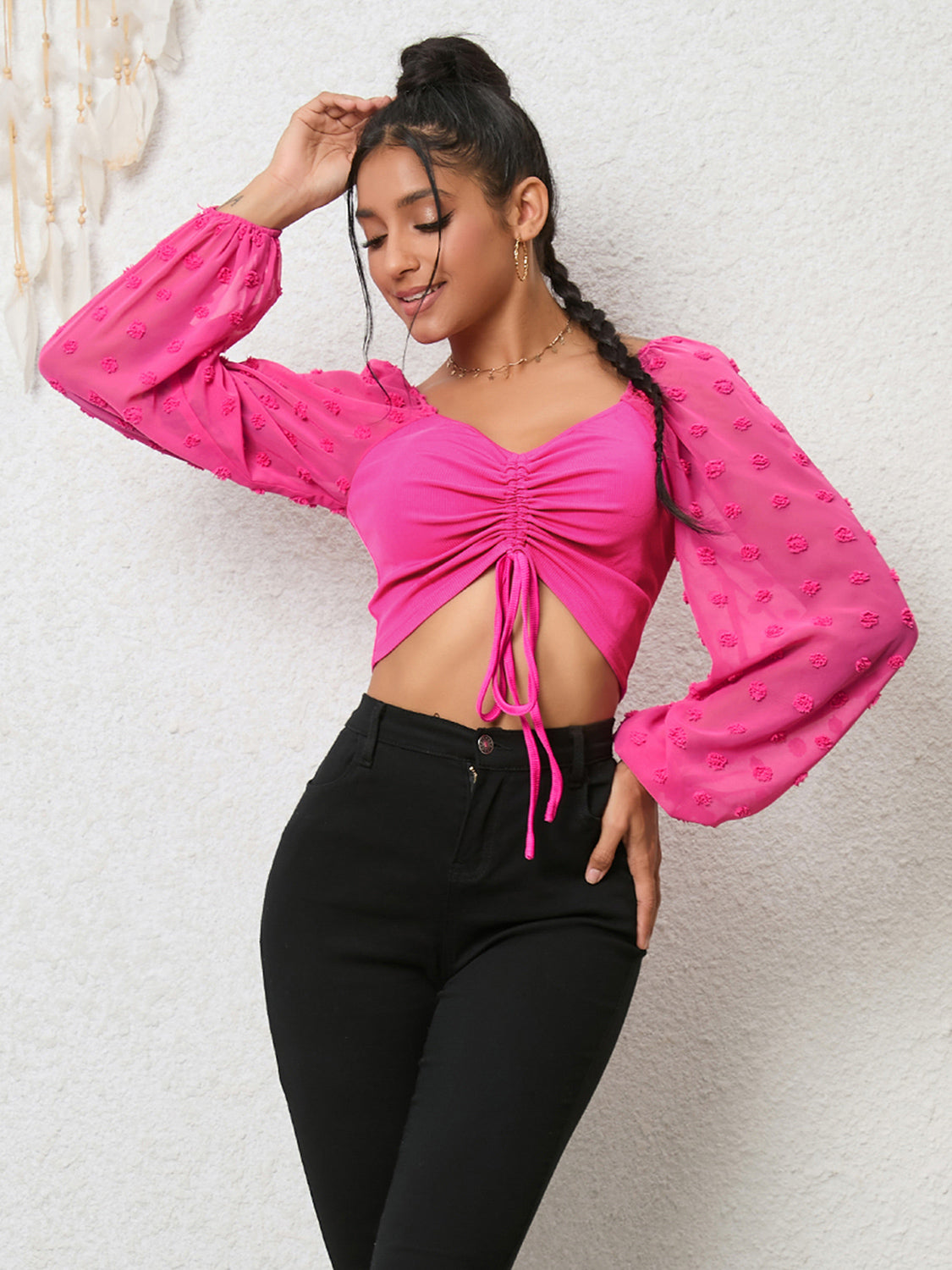 Savina Swiss Dot Cropped Blouse