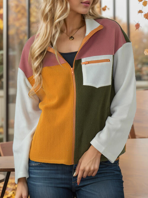 Charlie Color Block Zip-Up Long Sleeve Jacket