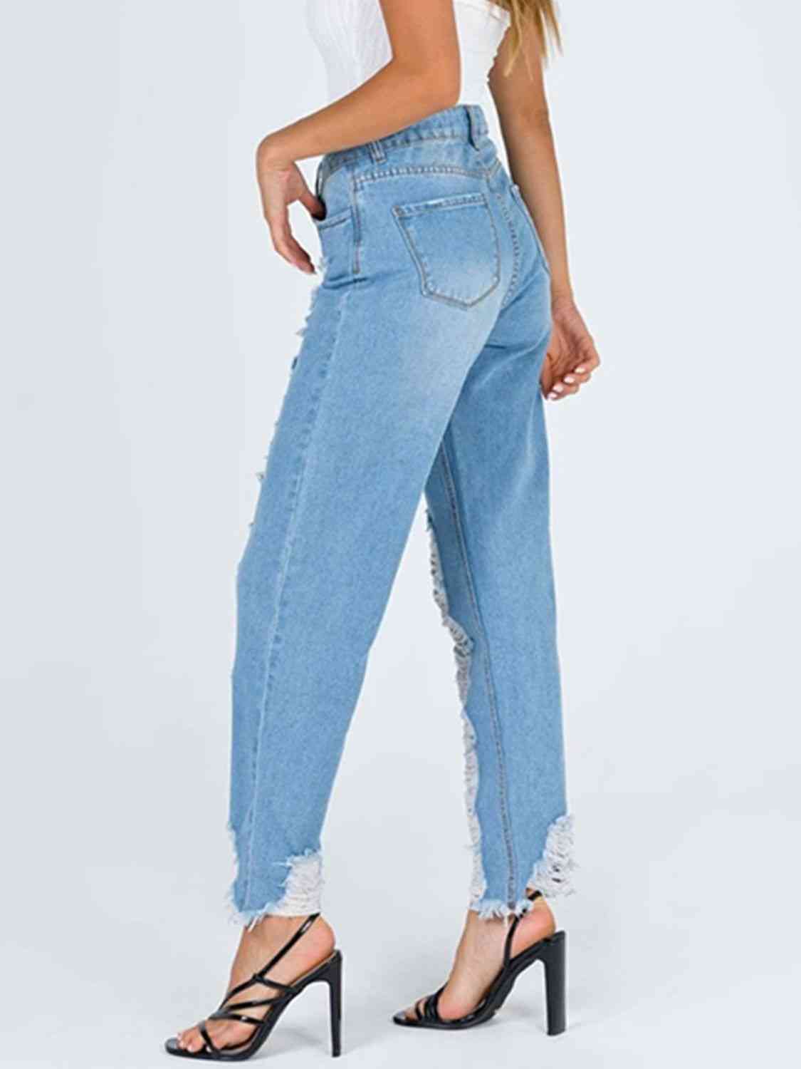 Maia Raw Hem Distressed Straight Jeans